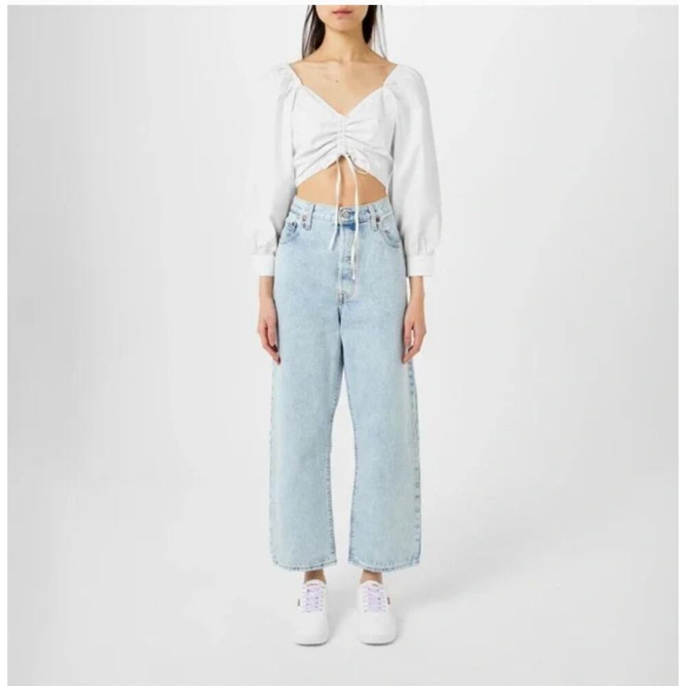 Levi's Ruched Crop Top Women's XL NWT White Cotton Coquette Milkmaid Romantic